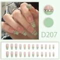 Long mint green and nude French press-on nails set with rhinestone accents - Mint Green French With Rhinestones (D207)