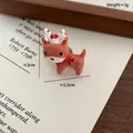 Brown glitter resin reindeer Christmas brooch pin with white antlers and red scarf - Elk
