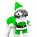 Grünes Weihnachts-Hundekostüm mit Elfhut und schwarzem Gürtel auf weißem Grund - XS / Grünes Weihnachtsmann-Kostüm
