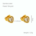 7mm heart-shaped 18k gold plated stainless steel stud earrings with cubic zirconia - White Zirconia