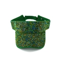 Detailed view of green visor hat embellished with colorful sparkling rhinestones - Dark Green