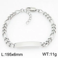 Silver titanium steel men's ID bracelet with engravable plate and Cuban curb chain - A Style (KB211379-KFC) / Steel