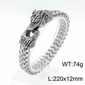 Men's Viking wolf head steel bracelet, 220mm length and 74g weight in vintage silver finish - 20cm