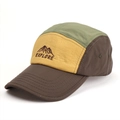 Detail showing high-quality embroidery of mountain and EXPLORE text on five-panel cap - Adjustable / Coffee Yellow Color-block
