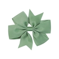 Dusty green ribbed grosgrain ribbon bow hair clip for toddlers with layered fishtail design - Bean Green