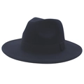 Detailed view of a classic navy blue wool felt fedora jazz hat with a stylish ribbon band - Navy Blue