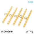Set of 5 golden stainless steel T-bar OT toggle clasps for DIY jewelry, 30x2mm size - Gold Large Smooth Style (KLJ8512-Z)