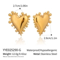 Macro detail of gold geometric heart stud earrings showing stainless steel texture and size - 2.7cm x 2.9cm / Gold (YYE025290-G)