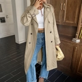 Elegant khaki long trench coat for women in premium cotton blend for autumn fashion look - S / Khaki