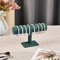 Dark green velvet T-bar jewelry stand displaying colorful bracelets in a home setting - Flannelette / Single Layer / Dark Green