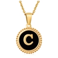 Clásico collar con colgante redondo de letra C dorado con base negra y borde texturizado - Dorado C (Con Cadena)