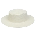 Classic wide brim straw hat in cream white featuring flat top sun protection design - Cow Skull Decor Band Style (284J)