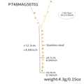 Detailed dimensions of 18K gold plated stainless steel Y-shaped necklace with tassels - Gold