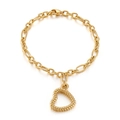 Pulsera de eslabones de acero dorado con colgante de corazón hueco con textura de cuerda - Dorado