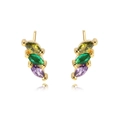 Golden stud earrings with marquise-cut olive green, emerald, and purple zircons - E1625 Gold Multicolor Zircon 2