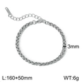 Bracelet chaîne blé en acier inoxydable argenté, largeur 3 mm et longueur 160+50 mm - Style Tressé Épi d'Argent (KB1862267-Z)