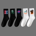 5-pack set of black and white street style crew socks with graffiti graphic prints - 5 Pairs (Styles 11, 12, 21, 23, 30)
