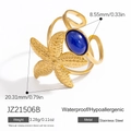 18K gold-plated stainless steel starfish ring with blue gemstone for women - JZ21506B-Starfish with Blue Gem
