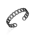Close-up of a black titanium steel open cuff bracelet with an interlaced ring pattern. - 18K Gold / Black