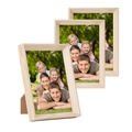 Set of three vintage solid wood picture frames with natural grain for home decor display - Natural Wood Color
