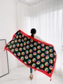 Ethnic summer floral shawl in red with colorful flower patterns and fringe details - Purple Red-Black Multicolor Floral Red Border Tassel / 180cm / Fuschia