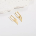 Elegant gold lightning bolt drop earrings featuring rectangular hoops on a stone base - Gold Lightning