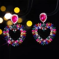 Luxurious colorful crystal heart drop earrings with sparkling rhinestones in a bold style - Colorful Heart