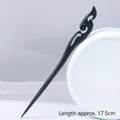 Classic ebony wood hair pin in black with hollow carved top, length approx 17.5cm - Ebony-like Yuan Di