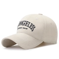 Beige cotton baseball cap with blue ANGELESS vintage embroidery and curved brim - Light Beige