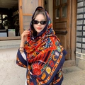 Ethnic style navy blue cotton linen shawl with bright sun and moon patterns for beach travel - 180*90CM / 39229-Dark Blue Totem