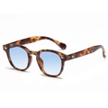 Lunettes de soleil rondes rétro en écaille avec verres bleus et rivets argentés - Écaille de Lait Dégradé Bleu (C55)