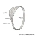 Silver stainless steel twist bangle with zircon accents and engraved wave texture - Z453-Polished Striped Style / Silver Zircon