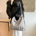 Large capacity silver hobo bag with metallic butterfly details and adjustable strap - Silver (No Pendant)