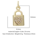Golden heart-shaped lock pendant charm made of copper and cubic zirconia for DIY jewelry - White Zirconia Style 15 / Gold
