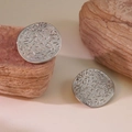 Orecchini vintage in acciaio inossidabile argento con trama a pieghe su pietre naturali - Tondo Martellato Argento (HQ6021-1)