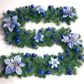 Detail of 2.7m Christmas garland featuring blue ornaments and festive pine needles - Premium Decorated Style / Blue