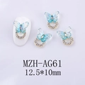 Detalle de charm de mariposa aurora con anillo de strass dorado, tamaño 12,5*10mm - Mariposa Azul Claro Aurora Base Dorada (AG61)