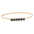 Elastic gold metal belt for women featuring six elegant black five-petal flower charms - No.32 Gold