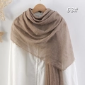 Solid coffee brown crinkled cotton linen scarf with frayed edges over white shirt - Dark Coffee