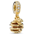 Golden honeycomb bee charm with brown gemstone and tiny crystals for DIY jewelry - 024-Honeycomb & Bee