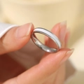 Sleek silver stainless steel ring with white enamel inlay for women's modern style - Size 5 / Steel Color White Enamel