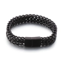 Zweireihiges schwarzes Edelstahl-Drachenknochen-Armband mit Magnetverschluss - 18cm / Gebürstetes Schwarz