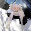 Wedding mirror decor with champagne artificial rose and creamy ribbons 15x36cm - Champagne Purple