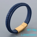 Bracelet tressé en cuir bleu marine avec surpiqûres blanches et fermoir magnétique doré - Cuir Bleu Fermoir Doré (KB205359-JR)