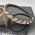 Black non-slip rhinestone headband featuring champagne and iridescent crystals weaving - Champagne AB Rhinestone