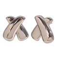 Minimalist silver geometric X-shaped stud earrings in polished stainless steel - X-Shape Studs / Steel