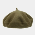 Close-up of olive green wool felt beret showing premium texture and classic french style - One Size / Matcha Green