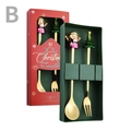 Christmas spoon and fork gift set with Santa Claus and tree toppers in gold finish - Color Box 2-Piece Set B
