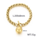 Polished gold hollow ball pendant bracelet with toggle clasp and wheat chain link - 18mm Ball Diameter Bracelet / Gold Bracelet (KB168187-Z)