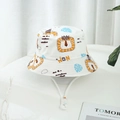 White cotton kids sun hat with lion print and adjustable drawstring for outdoor protection - White-Crown Lion